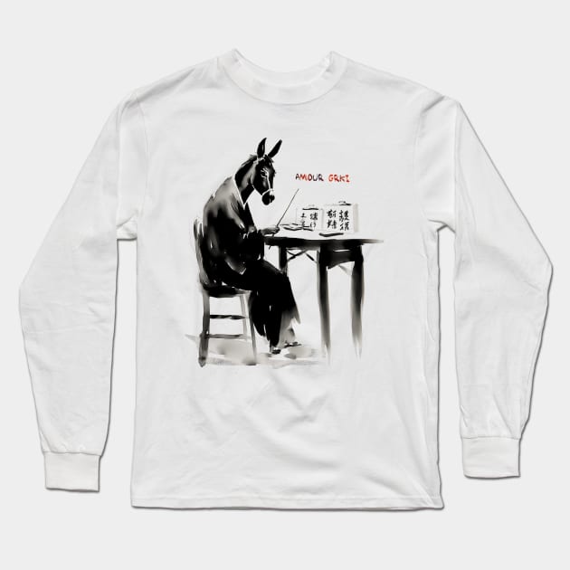 Wise Donkey Japanese Poet Long Sleeve T-Shirt by Amour Grki